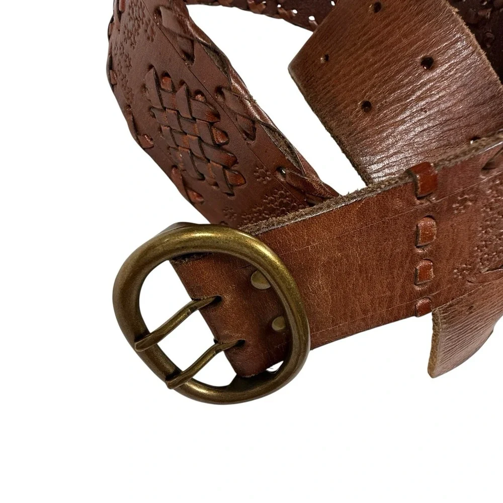 J Crew Genuine Leather Embossed Brown Women's Belt‎ Size L - Picture 2 of 8